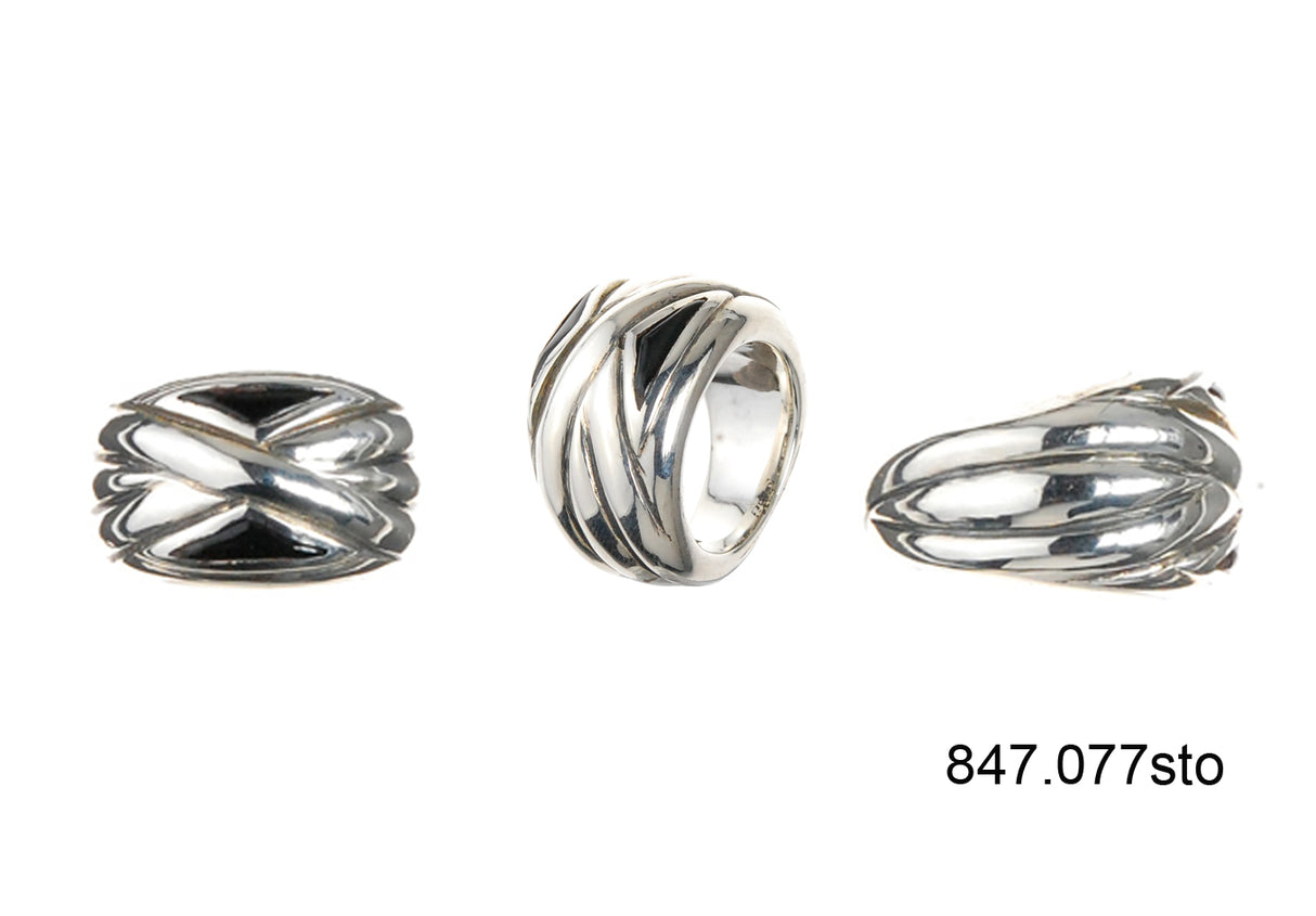 Silver Ring SOLID BANDS and  2 Triangle Stones