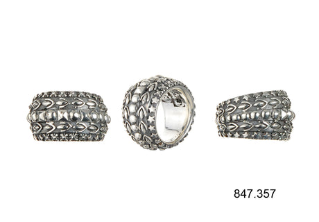 Silver Ring Solid Bands with GARDEN AT NIGHT and Stars