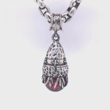 Silver Pendant Bell Hammered and Flames