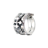Silver Ring Spiral with BLADES CROSS and Facetted Band Pyramides and Domes
