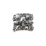 Silver Ring Spiral SKULL and LILIES with GARDEN AT NIGHT