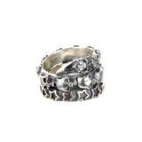 Silver Ring Spiral SKULLS ROW Lilies and Stars