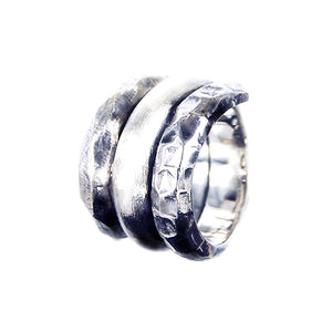 Silver Ring Spiral PLAIN Facetted Hammered and Rough