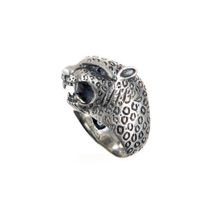 Silver Ring LEOPARD Head L with Leo Band