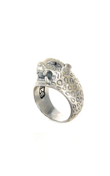 Silver Ring LEOPARD Head S Black Diamond Eyes