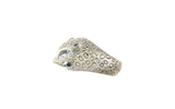 Silver Ring LEOPARD Head S Black Diamond Eyes