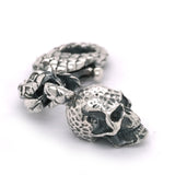 Silver Key Tag SKULL Hammered with Dragon Scales Karabiner L