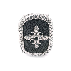 Silver Moneyclip CRESCENT STAR with Searay and Oval Dragon Scales Frame