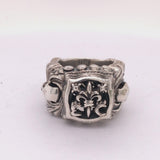 Silver Ring MAGIC PLANT Band SKULL with BAROQUE Frame and Open Lily
