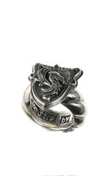 Silver Ring DRAGON FIRE Shield with Spiral Band