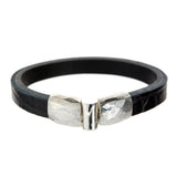 Silver Leather Bracelet  PLAIN Jointlock Facetted 10