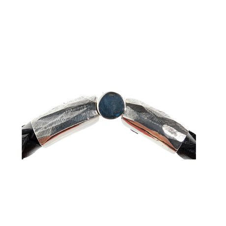 Silver-Leather Bracelet PLAIN Jointlock Faceted 13