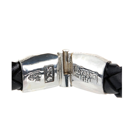Silver-Leather Bracelet PLAIN Jointlock Faceted 13