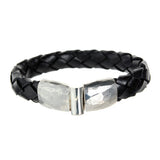 Silver-Leather Bracelet PLAIN Jointlock Faceted 13