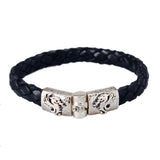 Silver Leather Bracelet DRAGON FIRE Jointlock Hammered 10