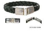 Silver Leather Bracelet PLAIN Hammered Jointlock 13