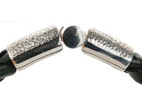 Silver Leather Bracelet PLAIN Hammered Jointlock 13