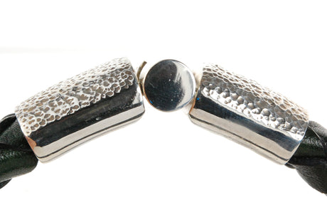 Silver Leather Bracelet PLAIN Hammered Jointlock 13