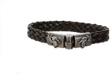 Silver Leather Bracelet DRAGON FIRE Jointlock Hammered 10