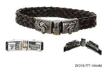Silver Leather Bracelet DRAGON FIRE Jointlock Hammered 10