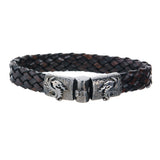 Silver Leather Bracelet DRAGON FIRE Jointlock Hammered 10