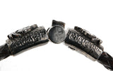 Silver Leather Bracelet DRAGON FIRE Jointlock Hammered 10