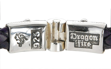 Silver Leather Bracelet DRAGON FIRE Jointlock Hammered 10