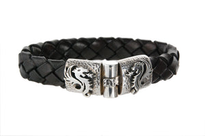 Silver Leather Bracelet DRAGON FIRE Jointlock Hammered 13