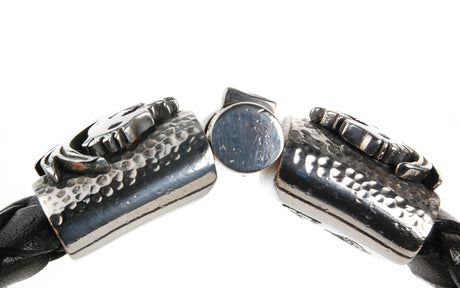 Silbernes Lederarmband DRAGON FIRE Jointlock gehämmert 13