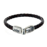 Silver Leather Bracelet CARPE DIEM Jointlock Faceted