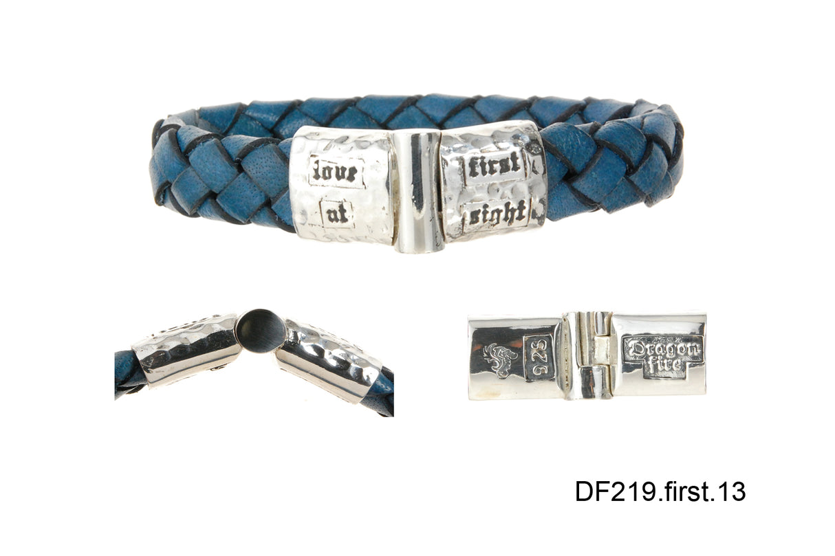 Silver Leather Bracelet LOVE AT FIRST SIGHT Jointlock Faceted 13
