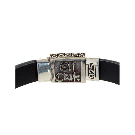 Silver-Leather Bracelet plain faceted  boxlock 10