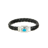 Silver-Leather Bracelet OVAL STONE on Hammered Boxlock 10