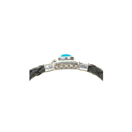 Silver-Leather Bracelet OVAL STONE on Hammered Boxlock 10