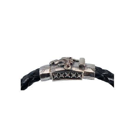 Silver Leather Bracelet DRAGON FIRE Boxlock Faceted 10