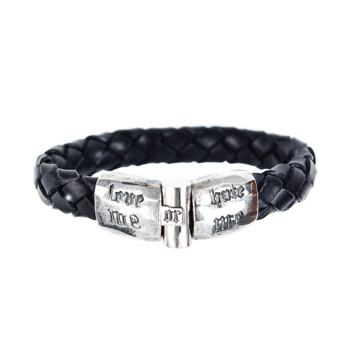 Silver Leather Bracelet LOVE ME or HATE ME  Faceted Jointlock 13