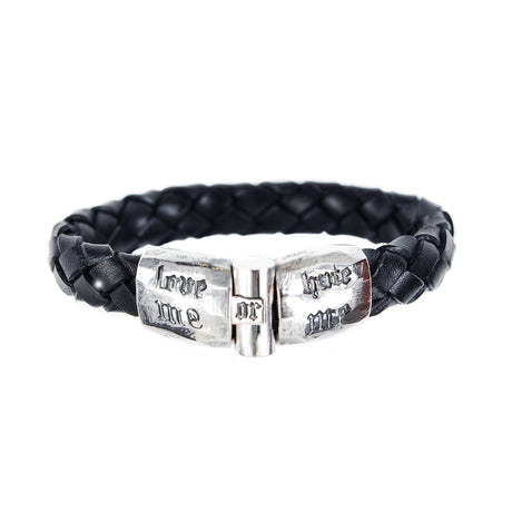 Silver Leather Bracelet LOVE ME or HATE ME  Faceted Jointlock 13