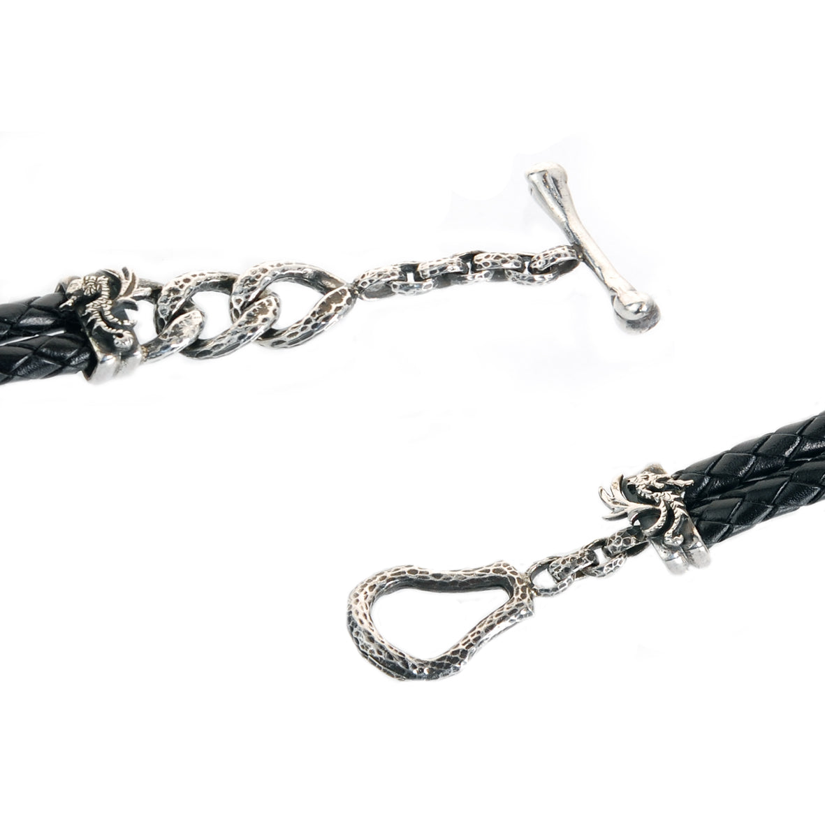 Silver Leather Bracelet SKULL and BONES with Stick and Loop 5