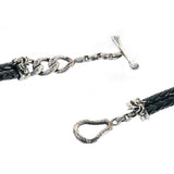 Silver Leather Bracelet SKULL and BONES with Stick and Loop 5