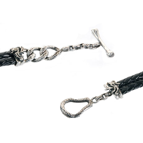 Silver Leather Bracelet SKULL and BONES with Stick and Loop 5