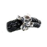 Silver Leather Bracelet SKULL and BONES with Stick and Loop 5
