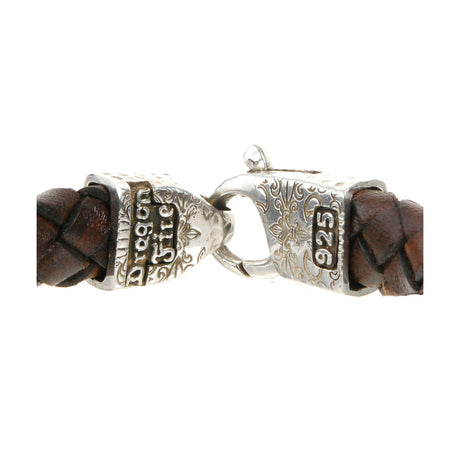 Silver-Leather Bracelet LOBSTER CLAW Hammered with Oval Stone 13