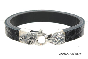 Silver Leather Bracelet Lobster Claw DRAGON FIRE 13