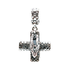 Silver Pendant Greek Cross Body with DRAGON SCALES and DRAGON HEAD