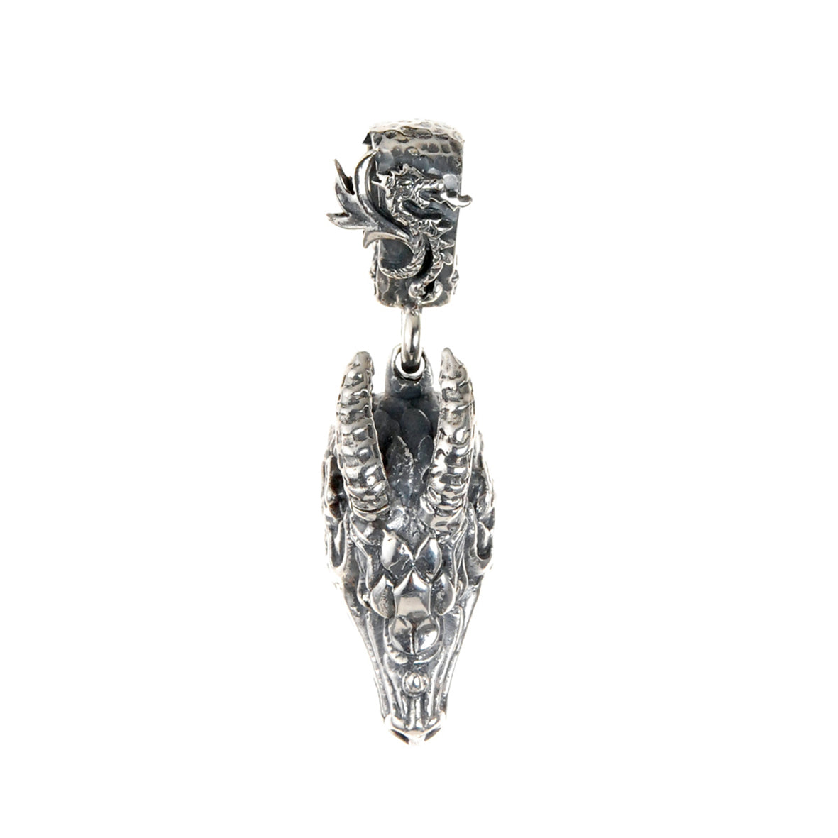 Silver Pendant DRAGON  Head M  Diamond Eyes