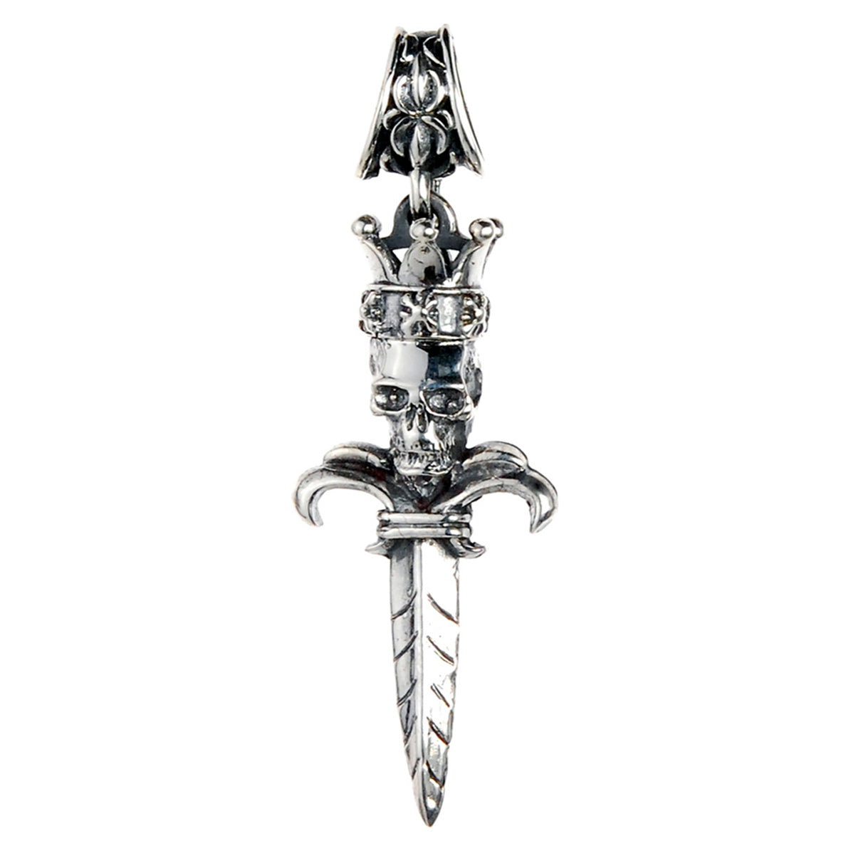 Silver Pendant DAGGER and CROWNED SKULL