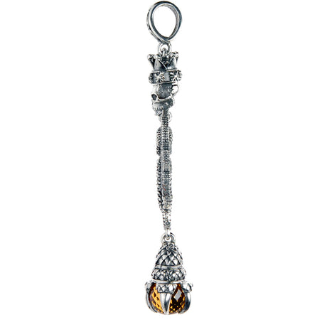 Silver Pendant DRAGON FIRE with DRAGON CLAW on CROWNED SKULL