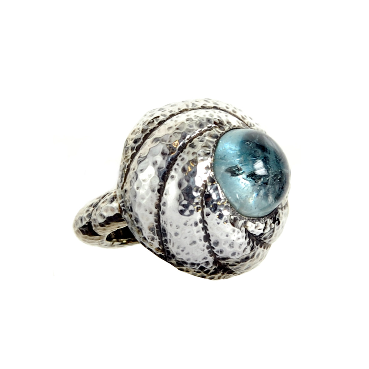 Silver Ring Hammered SPIRAL Band S and Aquamarine