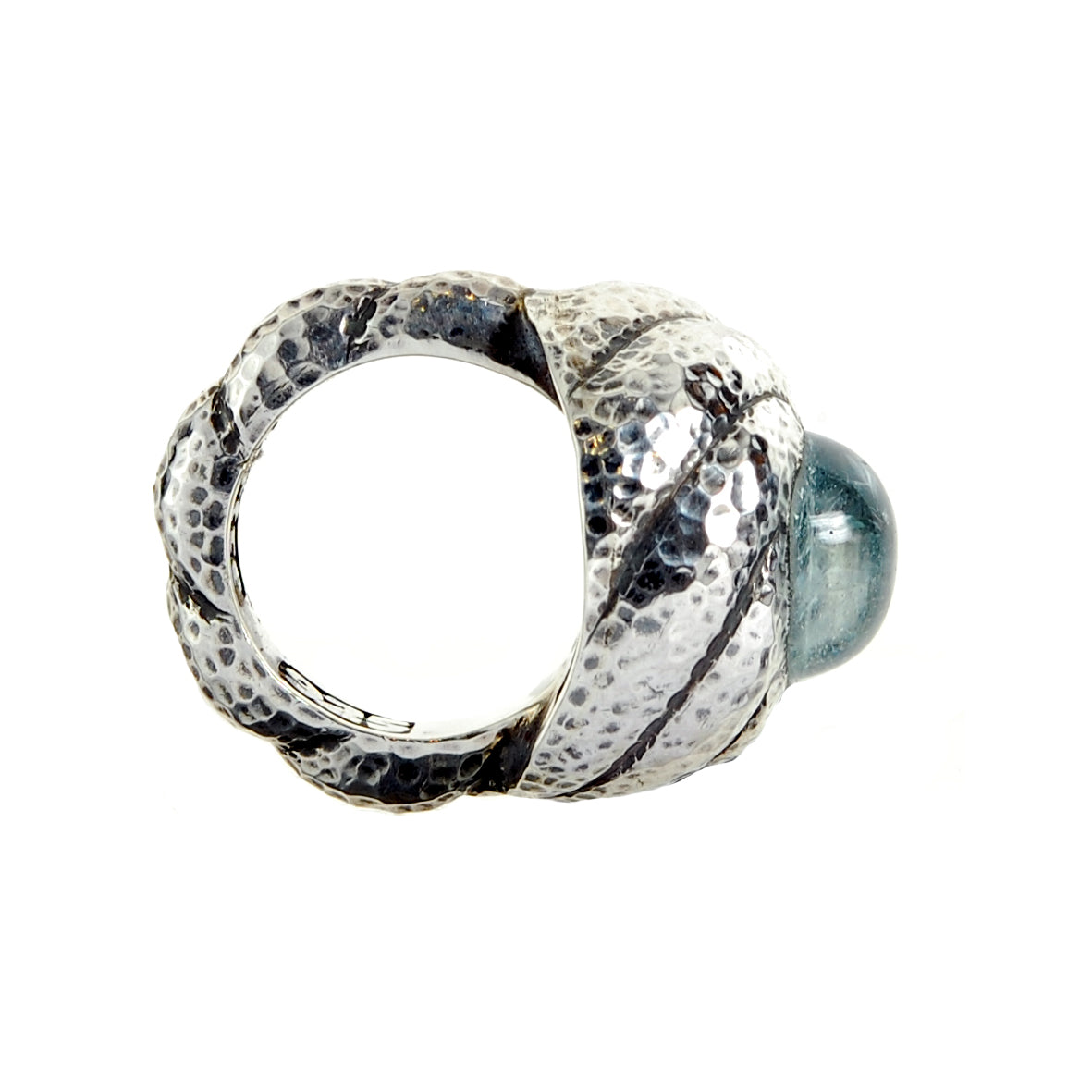 Silver Ring Hammered SPIRAL Band S and Aquamarine