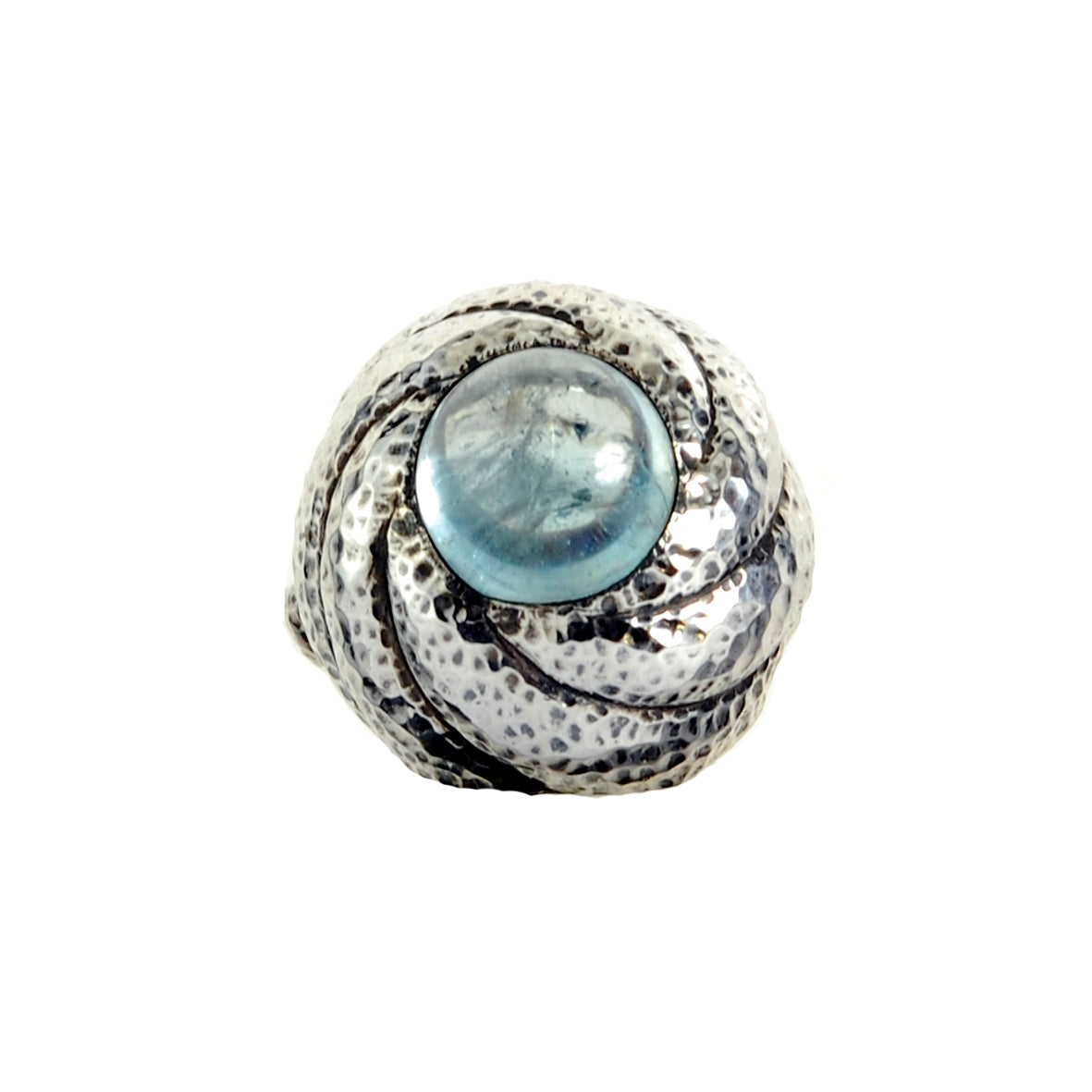 Silver Ring Hammered SPIRAL Band S and Aquamarine